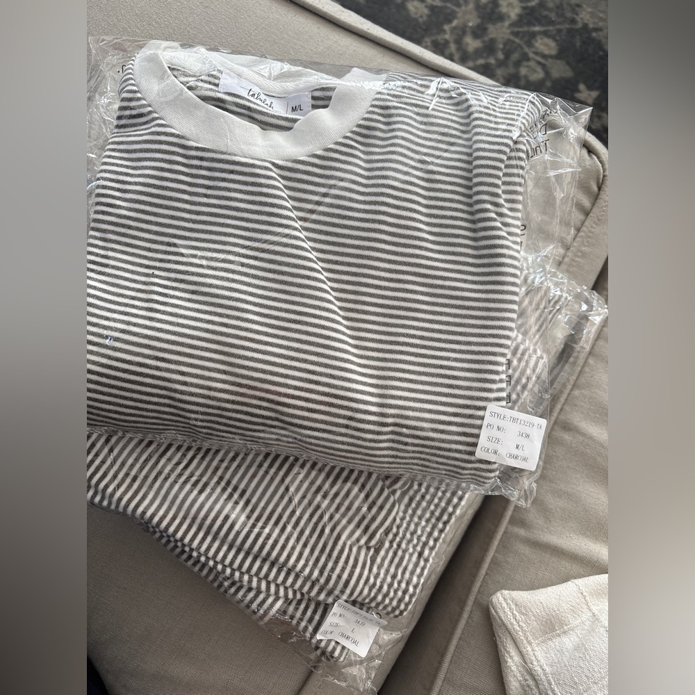 TALULAH Charcoal and White ‘Just Lounging’ Striped Set - Picture 4 of 4